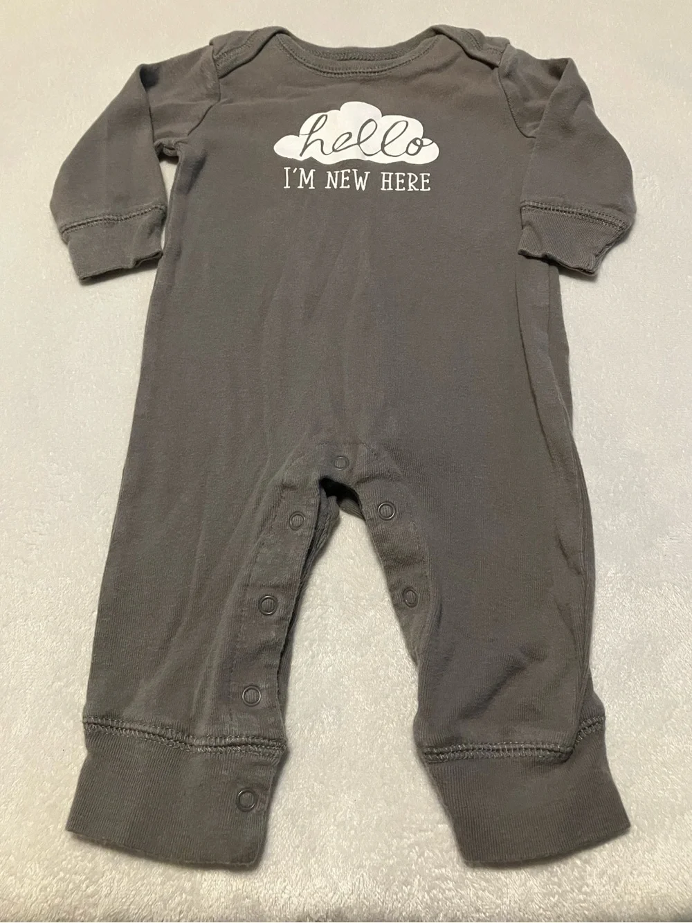 Hello I'm New Here Gray Baby One-Piece Romper